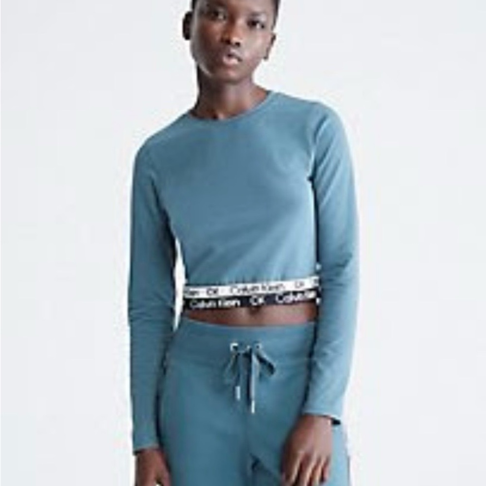 Calvin Klein Performance Women’s Logo Tape Cropped T-Shirt size S Blue Lake